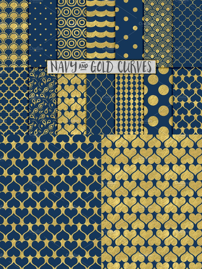 海军蓝和烫金效果的背景纹理素材 Navy Blue and Gold Foil Backgrounds
