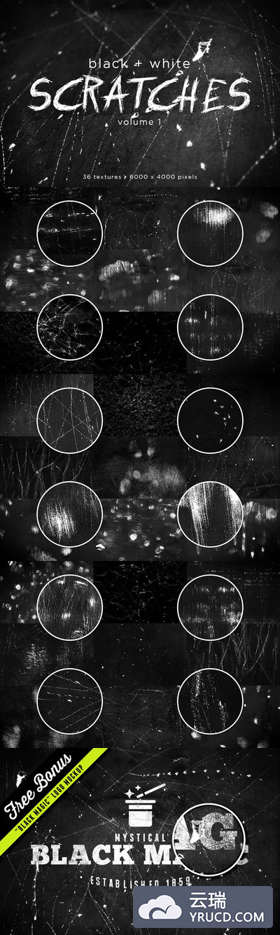 疯狂笔刷效果的字体图层样式 Black and White Scratches Volume 1