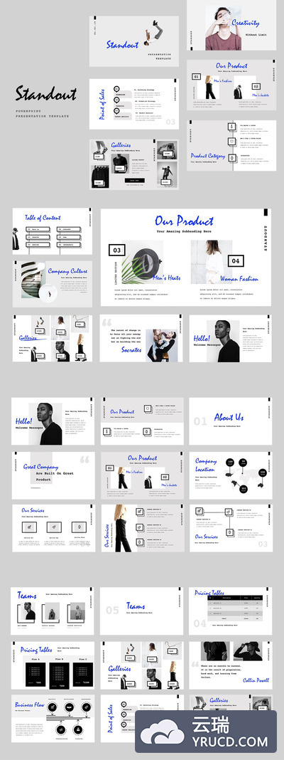 杰出的时尚高端简约大气的Powerpoint幻灯片演示模版（pptx）