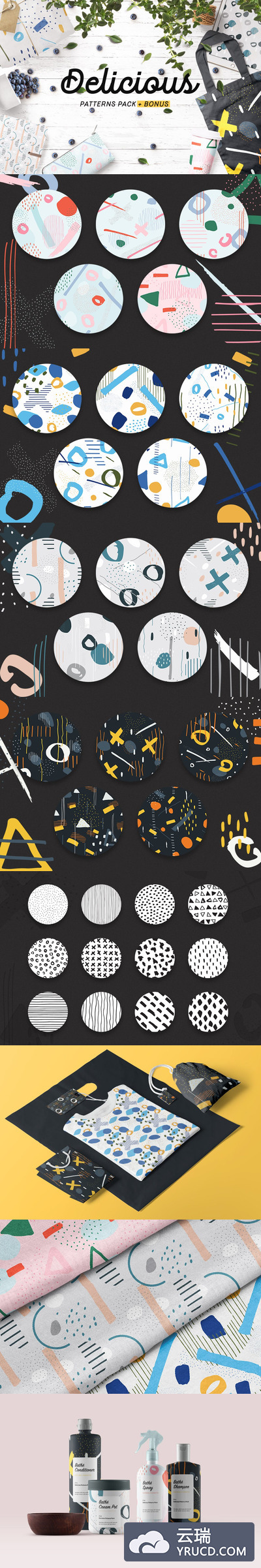 背景纹理 | 20种图案4种漂亮调色板海蓝色糖果色12个单色简约元素