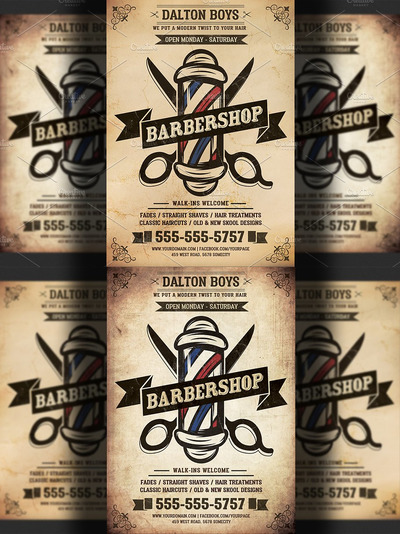 经典的理发店海报模版??? Vintage Barber Shop Flyer Template