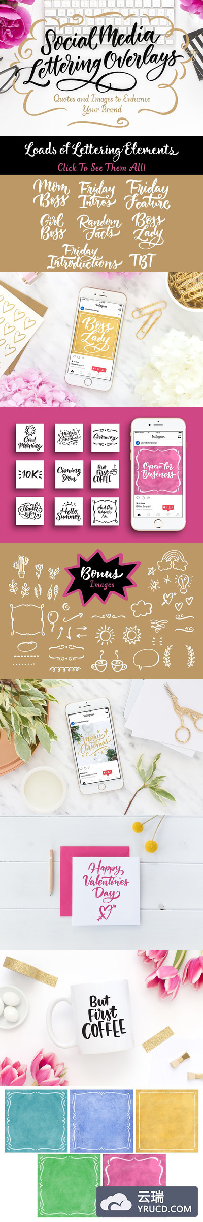 花卉效果的手绘字体 Lettering Overlays for Businesses