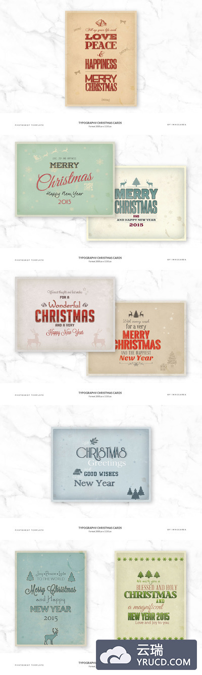 字体圣诞节卡片 Typography Christmas Cards