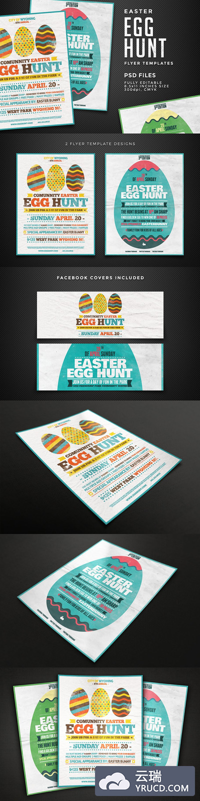 复活节蛋元素海报模版 Egg Hunt Flyer Templates