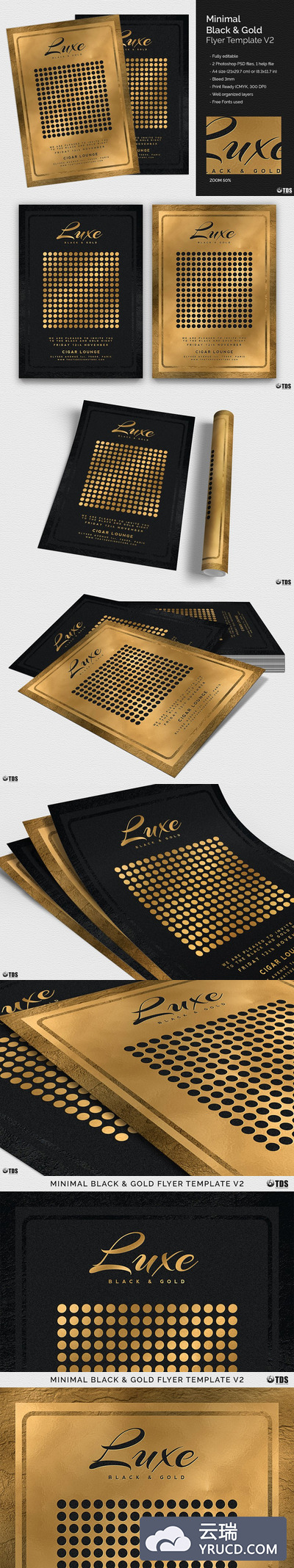 极简主义黑金高端海报模版 Minimal Black Gold Flyer PSD V2