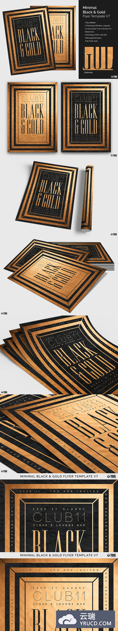 极简主义黑金海报模版 Minimal Black Gold Flyer PSD V7