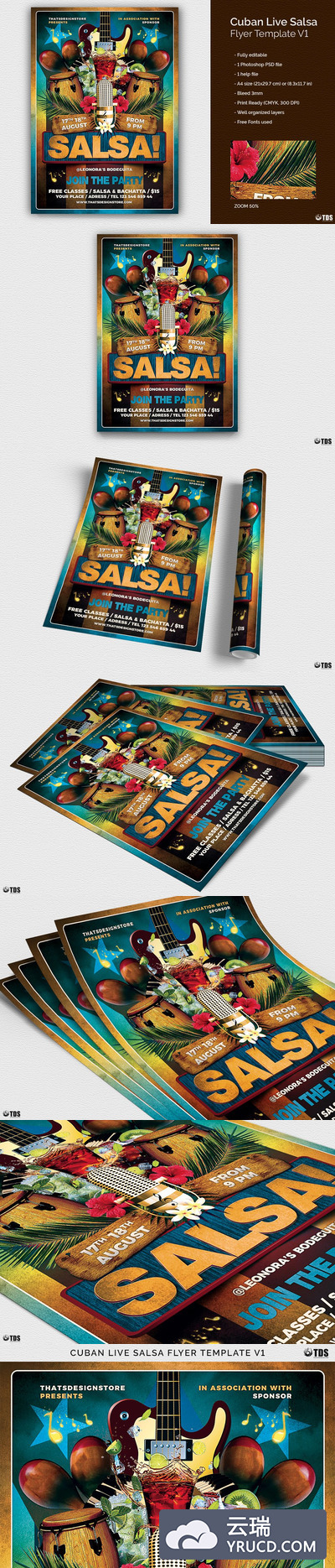 古巴风格的活动海报模版 Cuban Live Salsa Flyer PSD V1