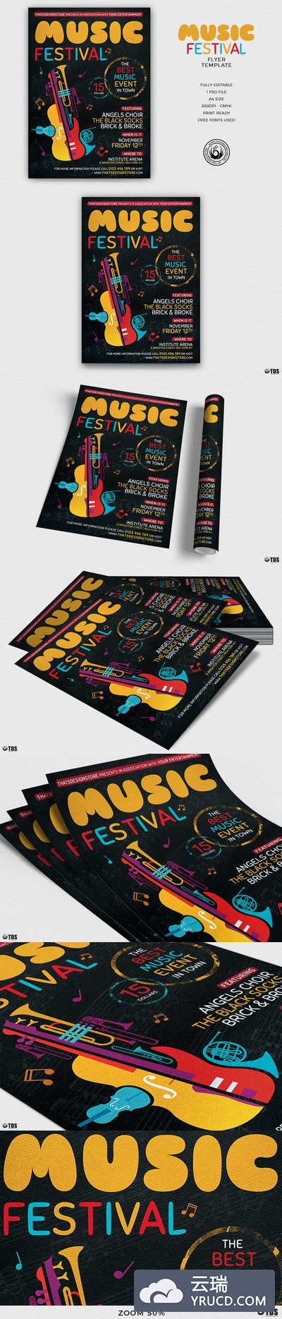特色音乐节海报模版 Music Festival Flyer PSD V10