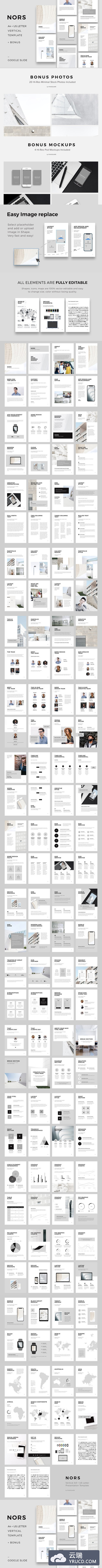 竖版的杂志风格的PPT模版 NORS Vertical Google Slide + GIFT