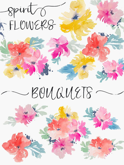 水彩花卉图形 Spirit Flowers - Watercolor Clip Art