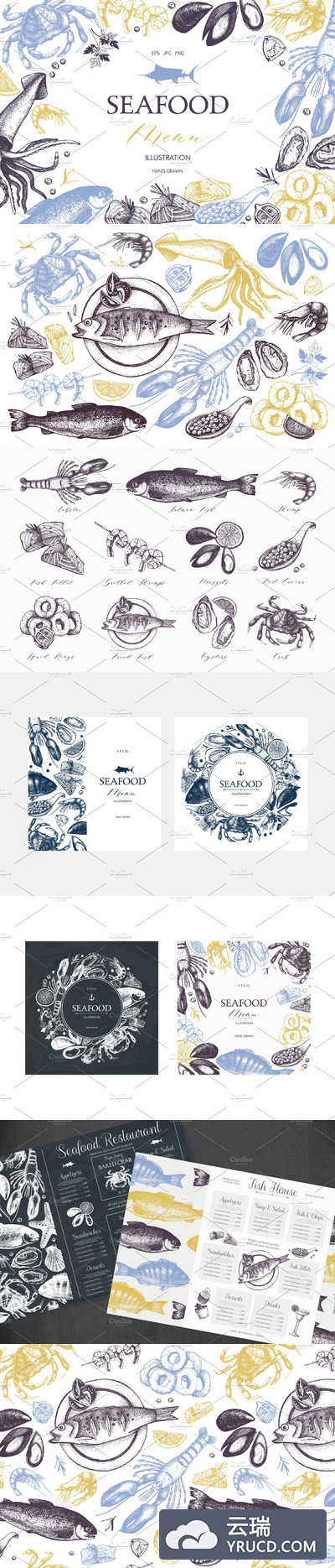 高雅的海鲜菜单设计 Vector Seafood Menu Design