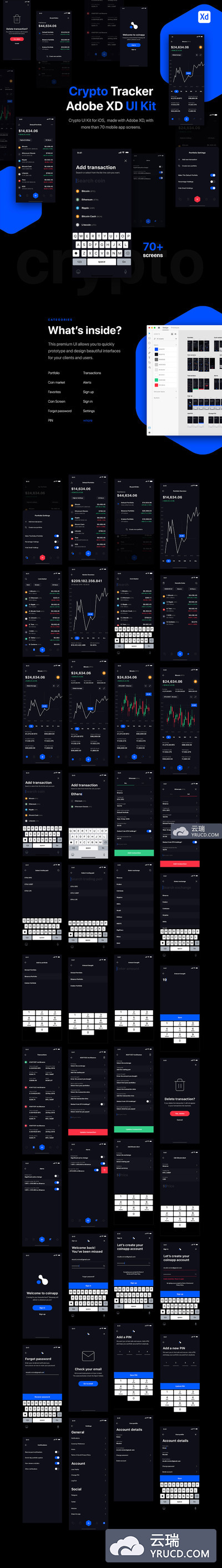 高端酷炫的股票数据信息展示 APP UI KIT [XD]