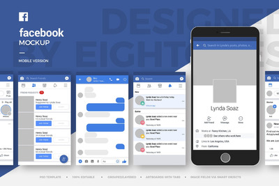 Facebook移动应用程序APP UI KITS样机UI展示模型mockups