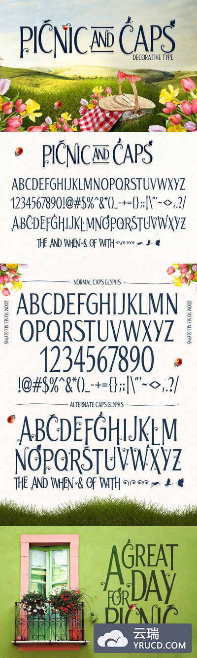 时尚高端适合主标题的多用途picnic caps font英文字体下载