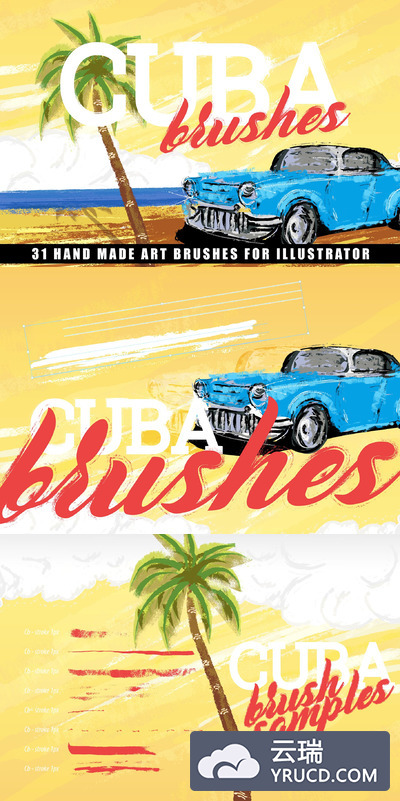 古巴风格的插画笔刷 Cuba Illustrator Brushes