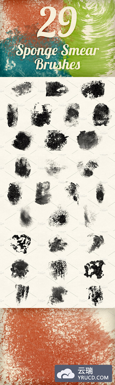海绵涂抹刷效果 Sponge Smears Brush Pack 1