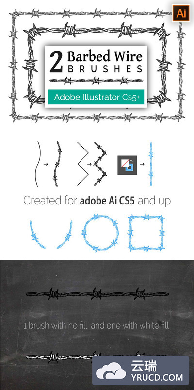 钢丝网Ai笔刷 Barbed Wire Brushes for Illustrator