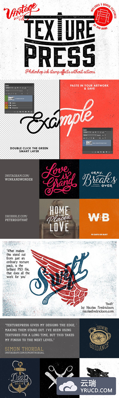 背景纹理的图层样式效果 TexturePress - Ink Stamp Effects