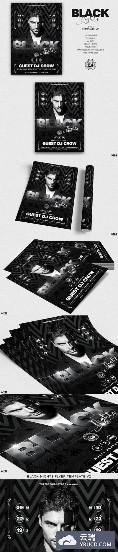 黑白夜店活动广告海报模版 Black Nights Flyer PSD V2