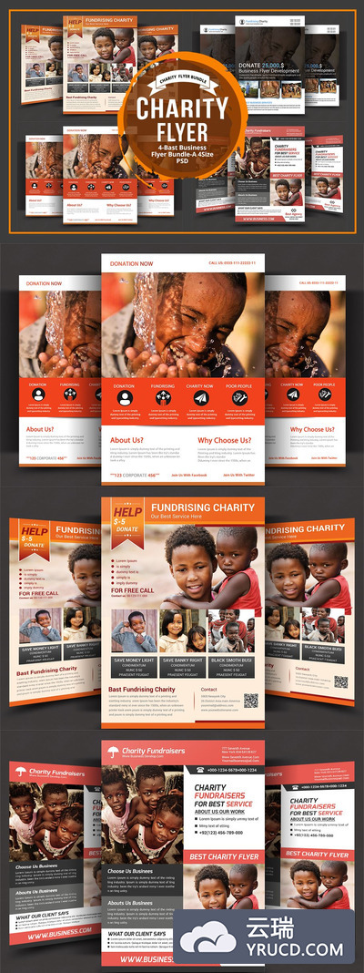 公益基金海报模版 Charity 4 Flyers Bundle