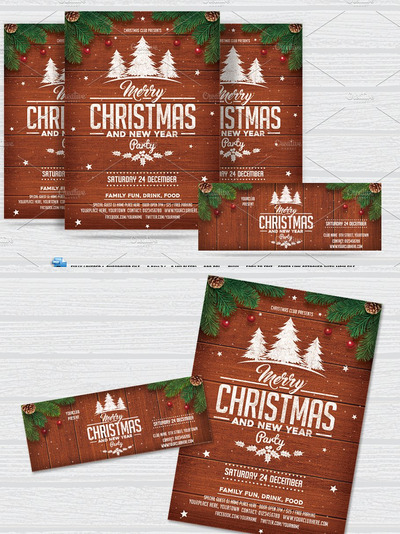 圣诞新年海报 Christmas& New Year Party Flyer