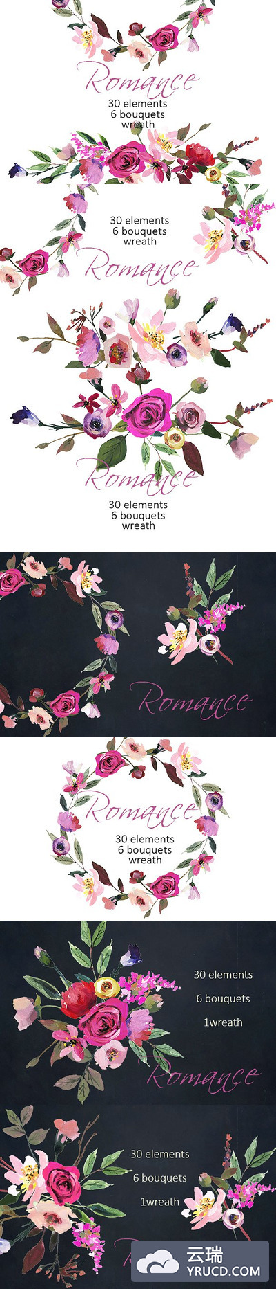 粉红的花卉素材 Pink Red AcrylFlowers Clipart