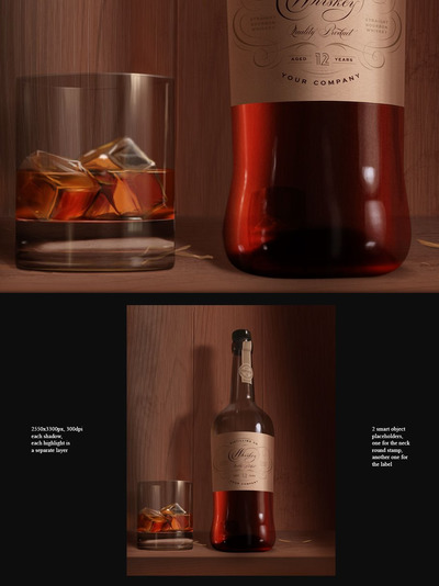 红酒场景样机素材 Whiskey mock-up light label 2