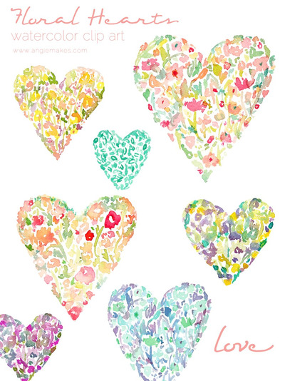 水彩花卉爱心 Watercolor Floral Hearts