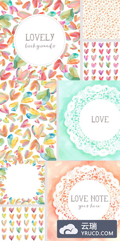爱情水彩背景纹理素材 Lovely Backgrounds - Watercolor