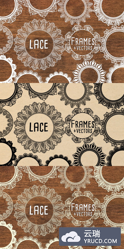 白色花边框架与花边矢量 White Lace Frames with Lace Vectors
