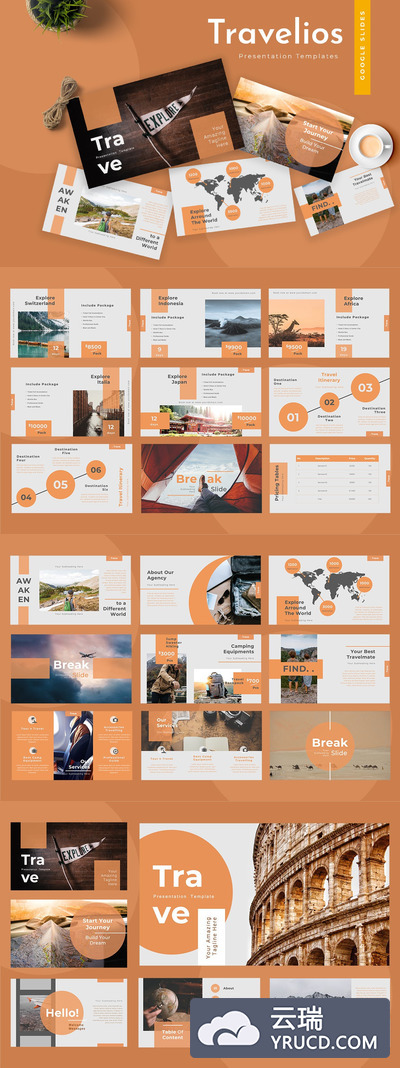 时尚高端优雅配色的Google Slides旅游幻灯片powerpoint演示文稿模板（pptx）