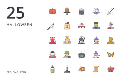 图标 | 25个万圣节图标1px笔画可编辑svgpng格式均有