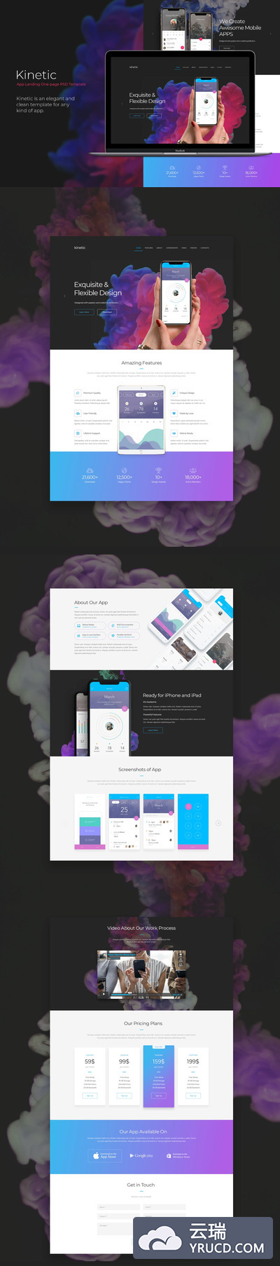 时尚高端多用途的适合APP营销网站设计模板UI KITS