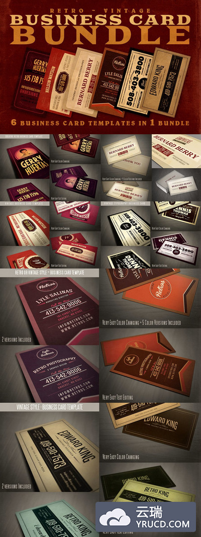 6个复古的商业卡片 6Retro Business Cards