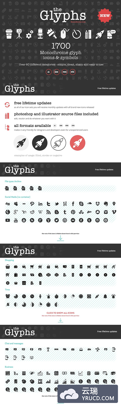 1700个图形效果的图标素材 The Glyphs 1700 icons & symbols