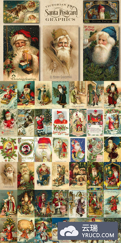 复古维多利亚时代圣诞老人 Vintage Victorian Santa Graphics
