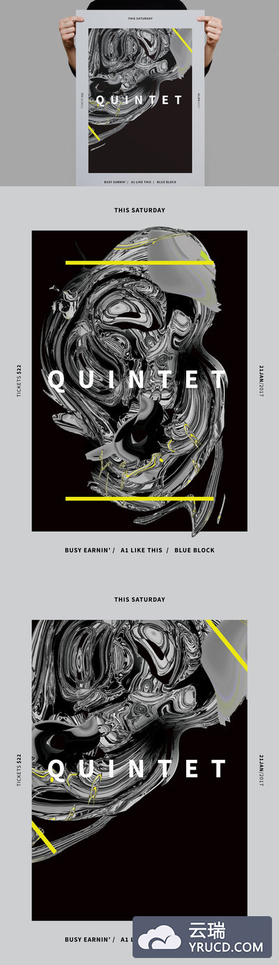 时尚抽象多用途的液体大理石质感海报宣传单DM设计模板-24