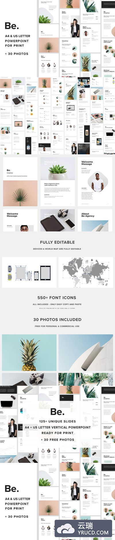 高端创意的A4垂直PPT模版 A4 Vertical Powerpoint + 30 Photos