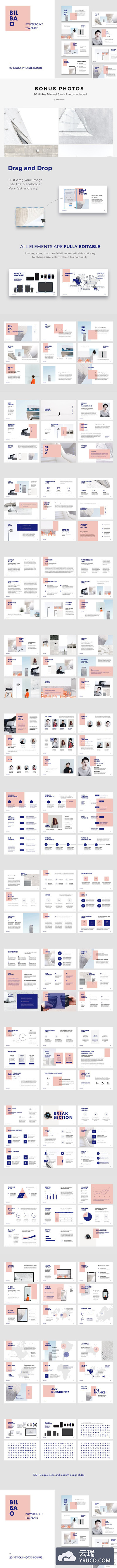 时尚简单的粉色PPT模版 BILBAO - Powerpoint Template + Bonus