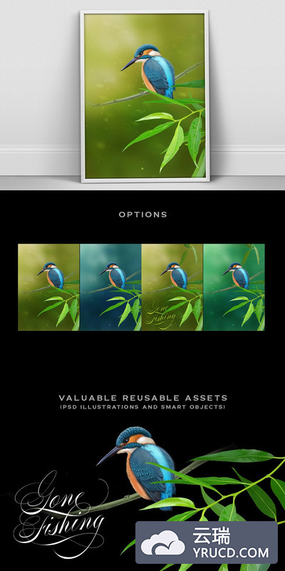 翠鸟A4海报素材 Kingfisher Portrait A4 psd Poster