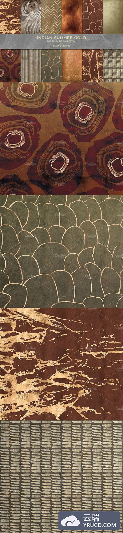 夏季风格的烫金效果背景纹理素材 Indian Summer Gold Backgrounds