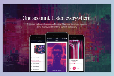 时尚高端的音乐APP应用程序英雄标题banner海报设计模板（psd）