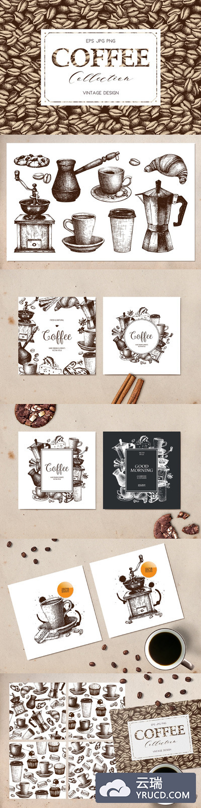 经典的咖啡包装设计素材 Vinatge Coffee Design Set