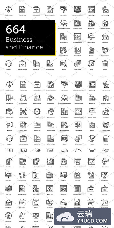 664个商业金融线型图标 664 Business and Finance Line Icons