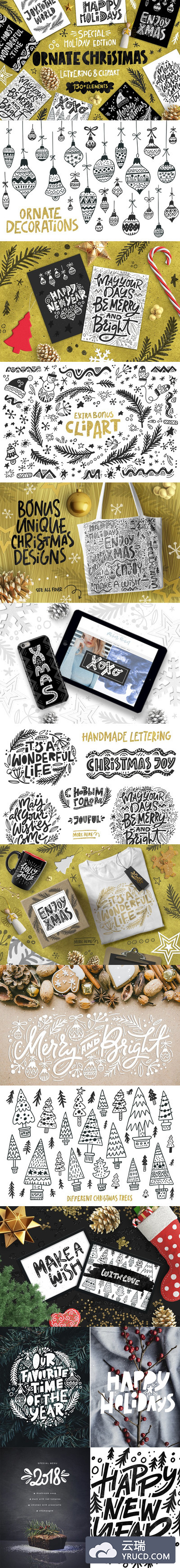 华丽的圣诞节平面图形素材包 Ornate Christmas Collection