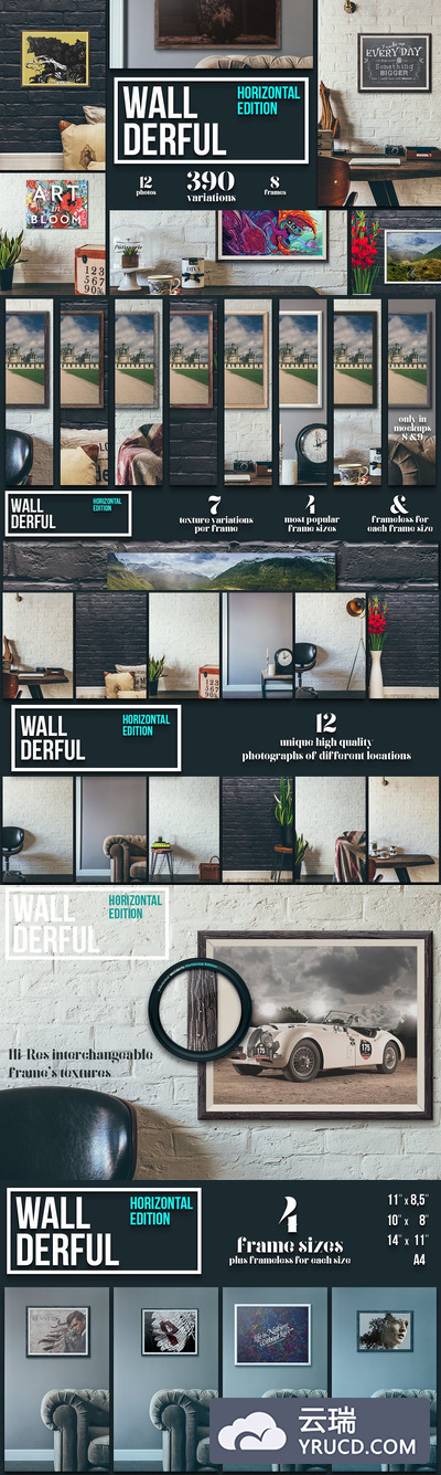 不错的横版画框样机 "Wallderful" - Horizontal Mockups