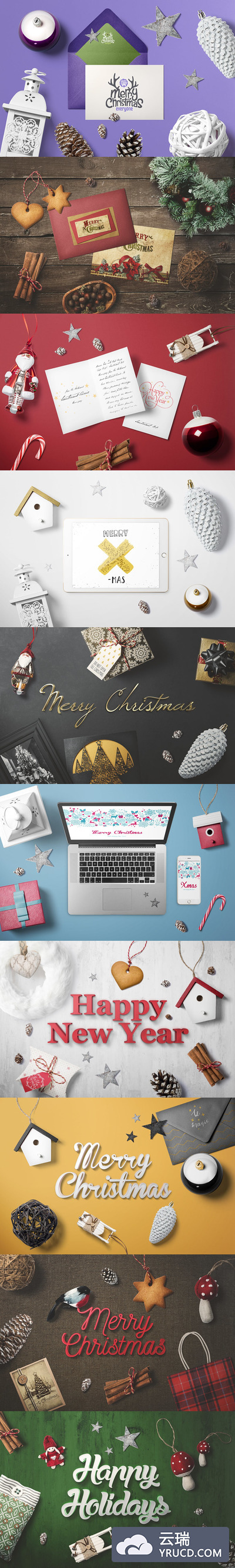 高品质的新年圣诞节场景样机展示模型mockups