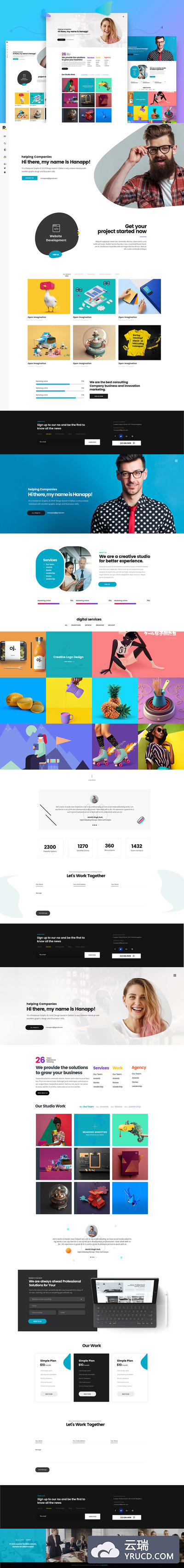 创意多功能的时尚高端个人简历网站设计模板（psd）