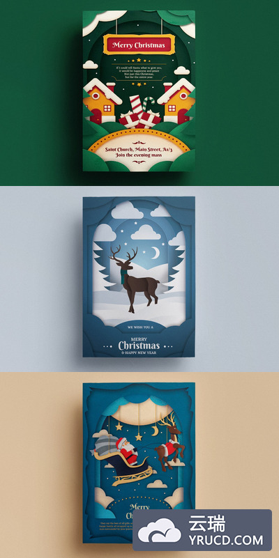 剪纸 | 圣诞节剪纸艺术模板300分辨率