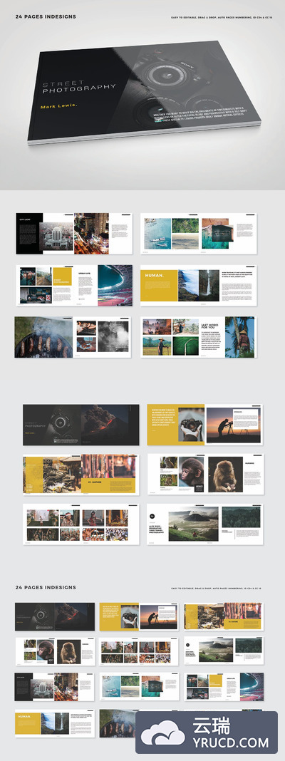 时尚高端大气的多用途摄影作品集房地产楼书品牌手册画册时尚杂志标书设计模板（indd）
